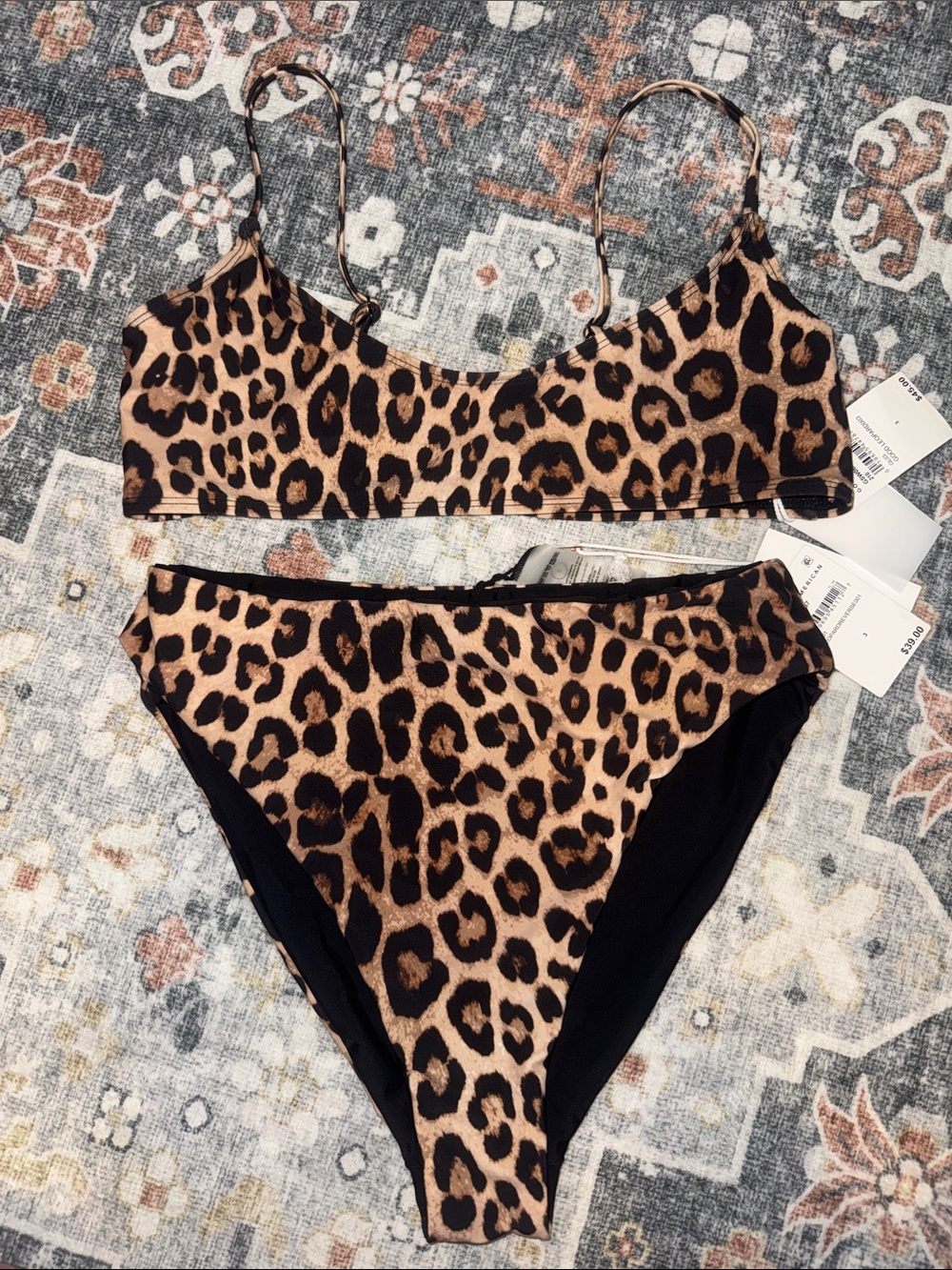 NWT Good American Two Piece Good Leopard003 SZ 3/Large Reversible Bottoms